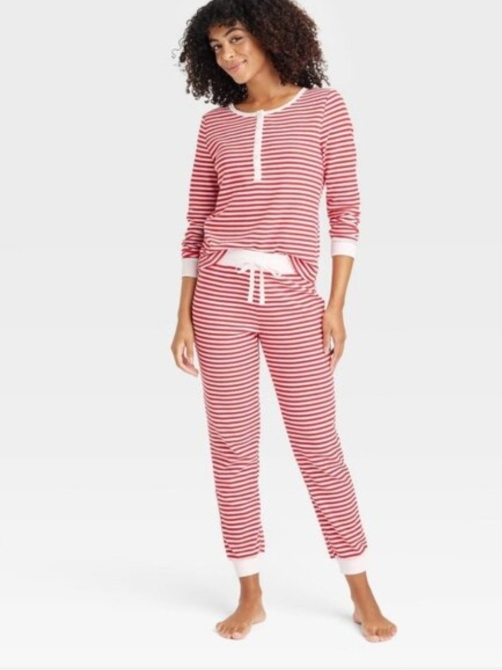 Auden Red & White Striped Long Sleeve Pajama Set